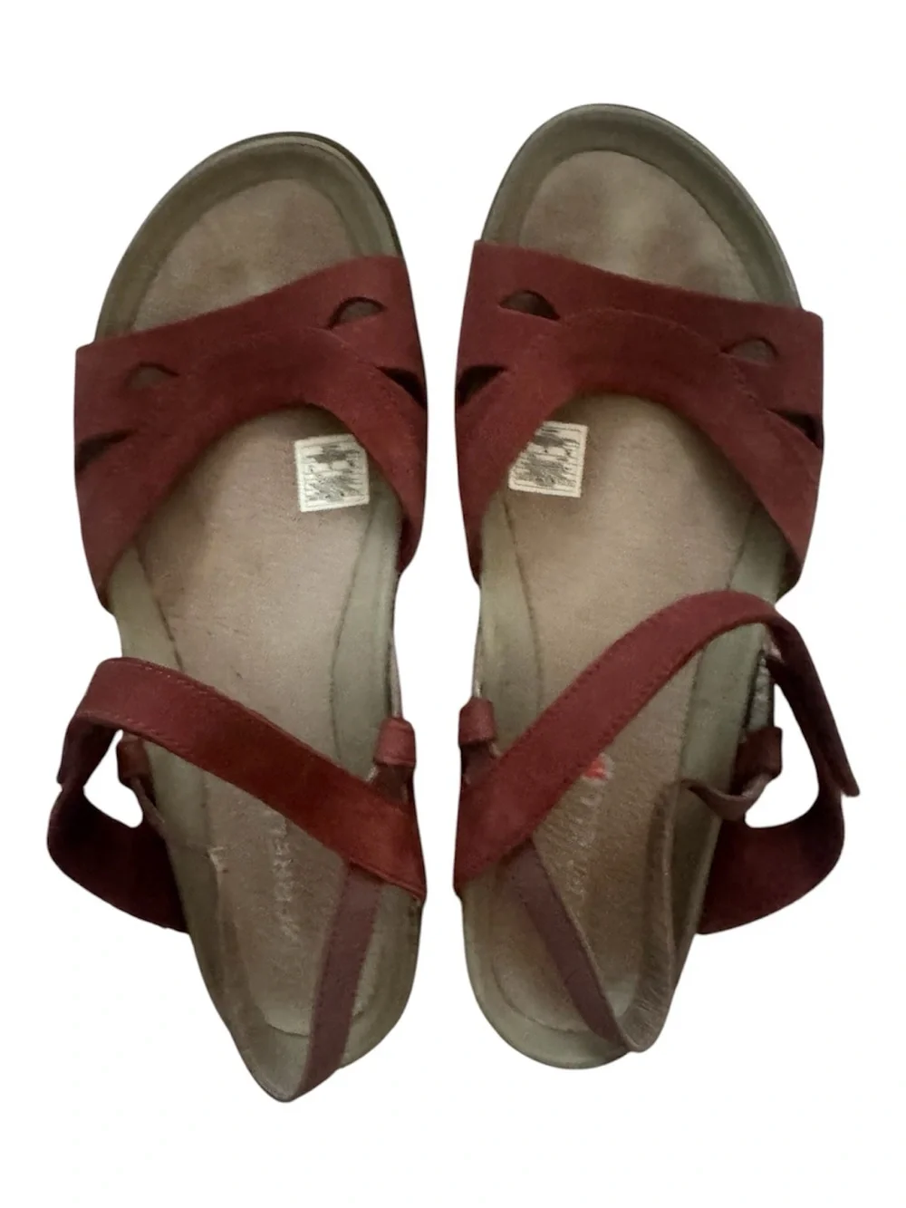 Merrell Barefoot Flicker Wrap Sandal Nubuck Leather Two Strap in Blushing Red